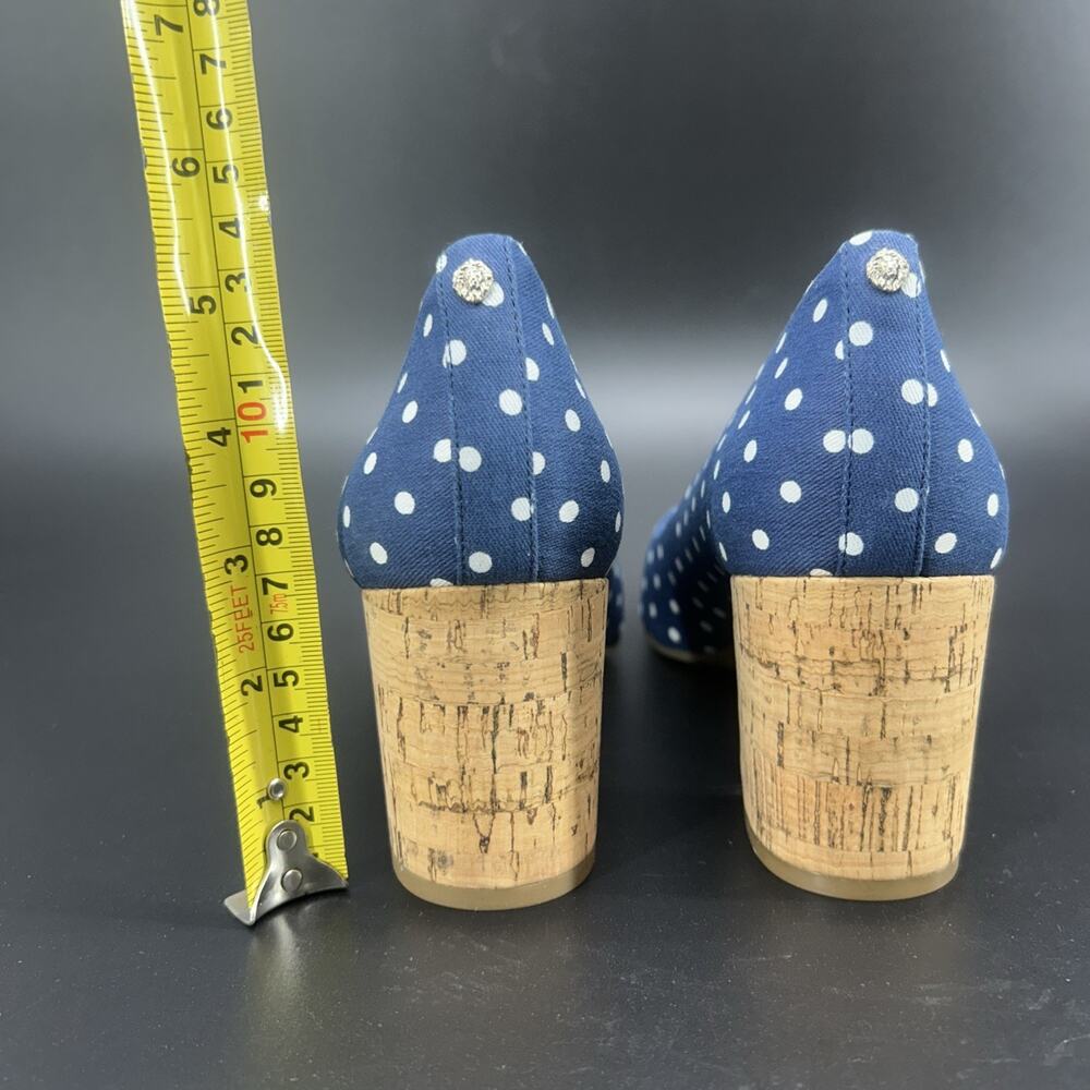 New Anne Klein Womens 8.5M Blue White Polka Dot Peep-Toe Cork Block Heels Megan2 - Picture 4 of 9